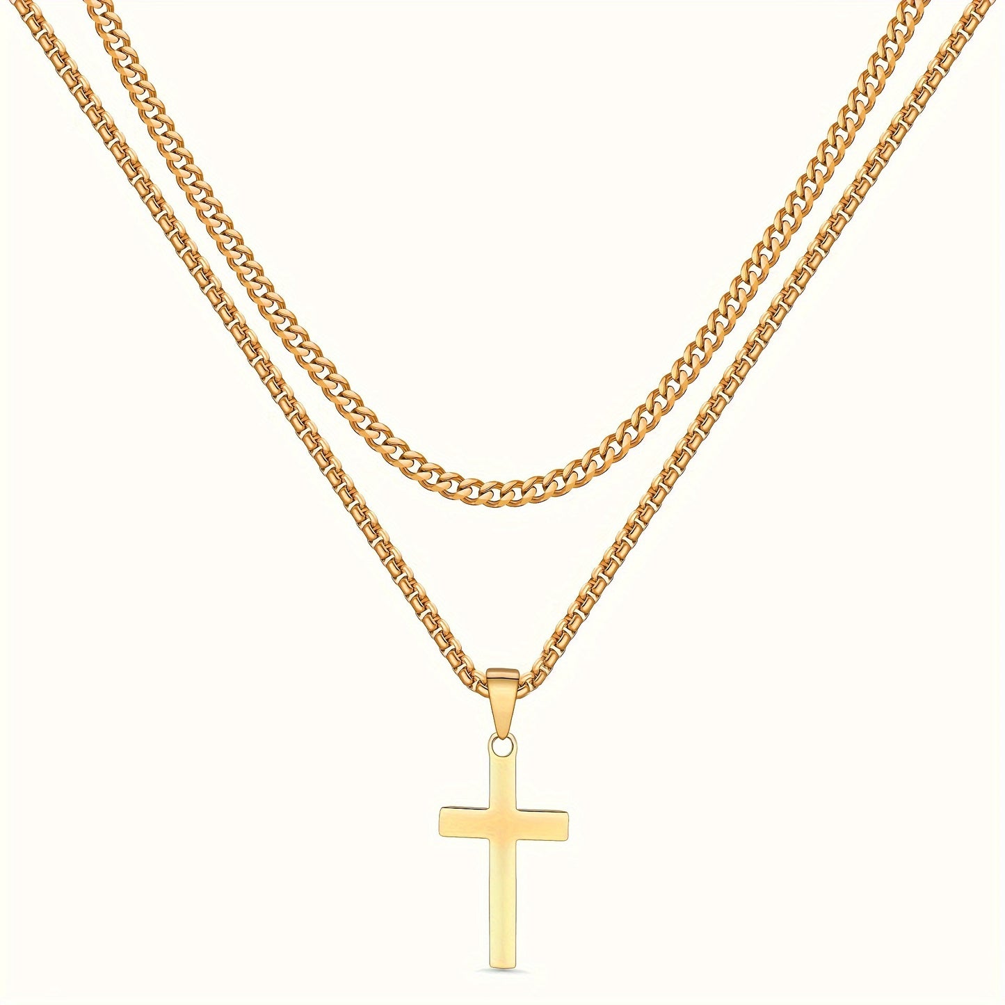 Titanium Steel Double Layer Cross Pendant Necklace