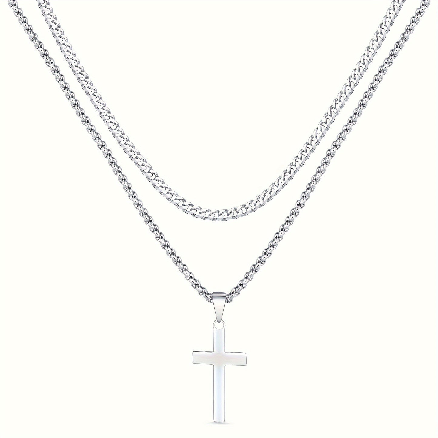 Titanium Steel Double Layer Cross Pendant Necklace